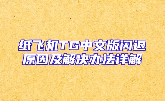 纸飞机TG中文版闪退原因及解决办法详解