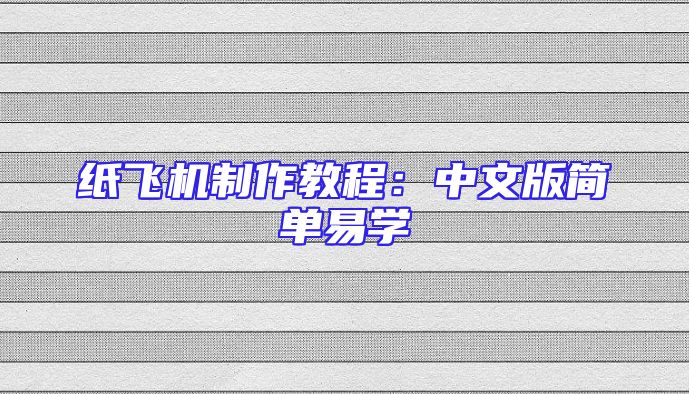 纸飞机制作教程：中文版简单易学