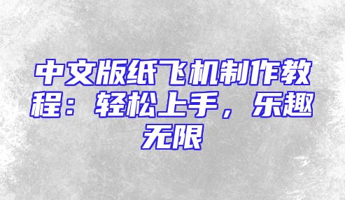 中文版纸飞机制作教程：轻松上手，乐趣无限