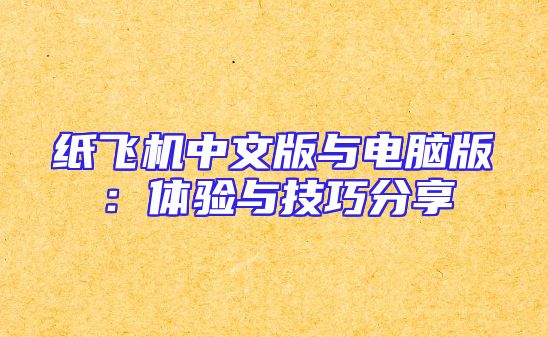 纸飞机中文版与电脑版：体验与技巧分享