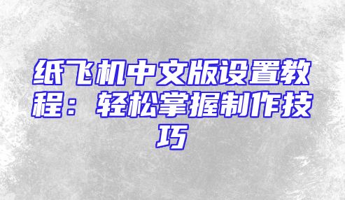 纸飞机中文版设置教程：轻松掌握制作技巧