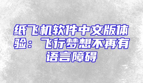纸飞机软件中文版体验：飞行梦想不再有语言障碍
