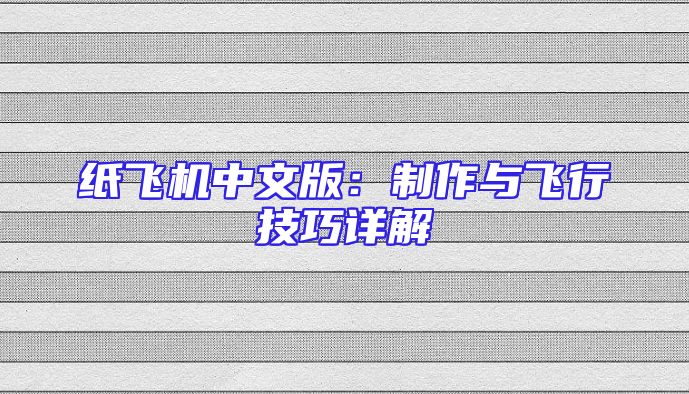 纸飞机中文版：制作与飞行技巧详解