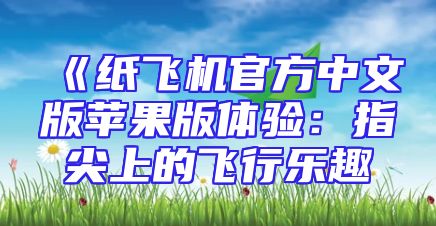 《纸飞机官方中文版苹果版体验：指尖上的飞行乐趣