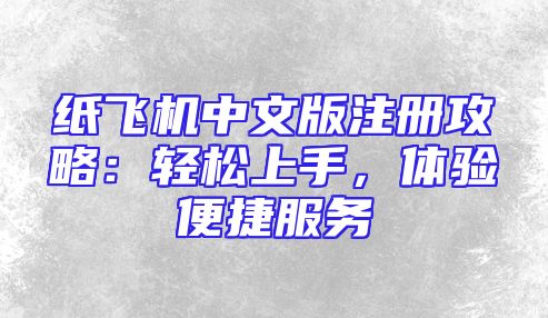 纸飞机中文版注册攻略：轻松上手，体验便捷服务