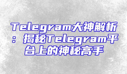 Telegram大神解析：揭秘Telegram平台上的神秘高手