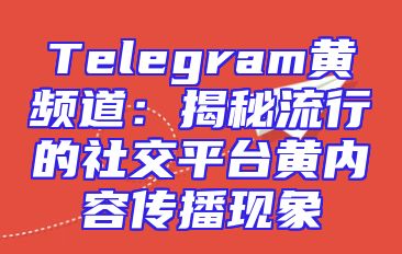 Telegram黄频道：揭秘流行的社交平台黄内容传播现象