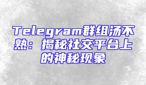 Telegram群组汤不熟：揭秘社交平台上的神秘现象
