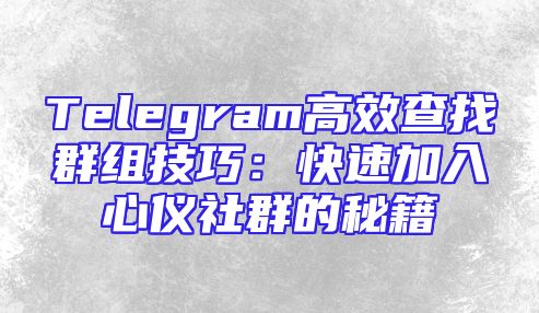 Telegram高效查找群组技巧：快速加入心仪社群的秘籍